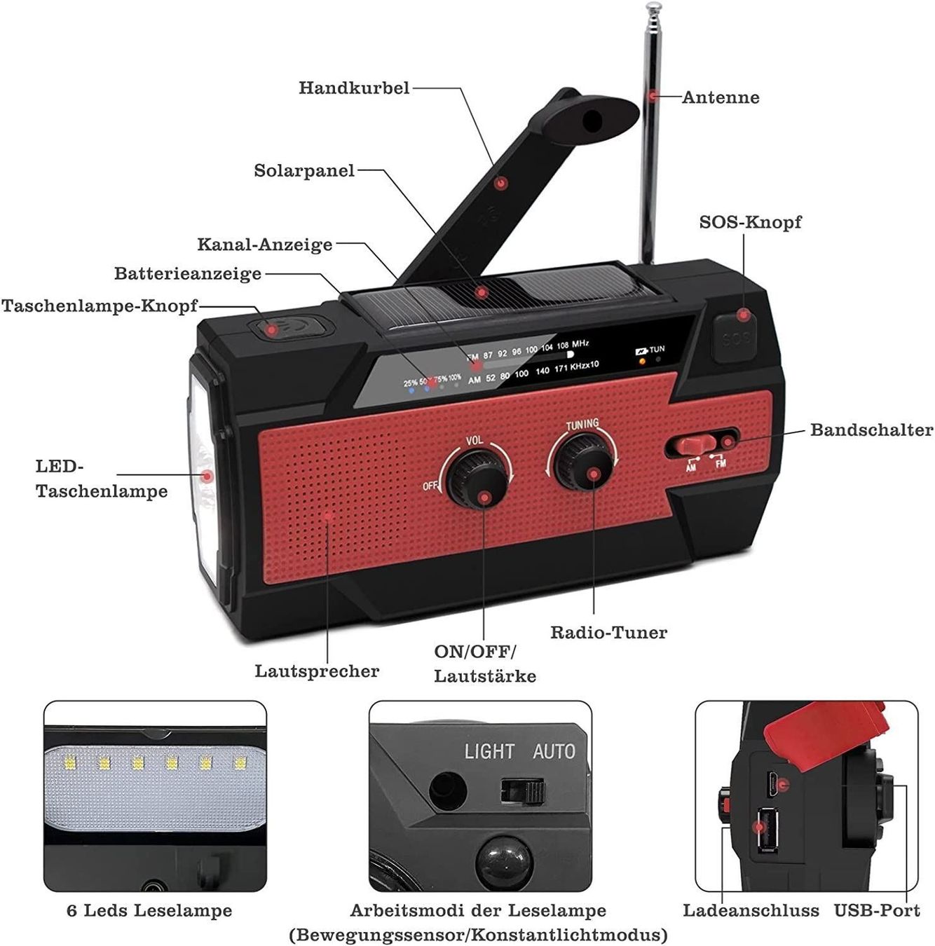 Radio: Tragbare Solar Radio mit AM/FM/NOOA – Nuovo (secondo la descrizione) da Thun venduto da Laoye 1
