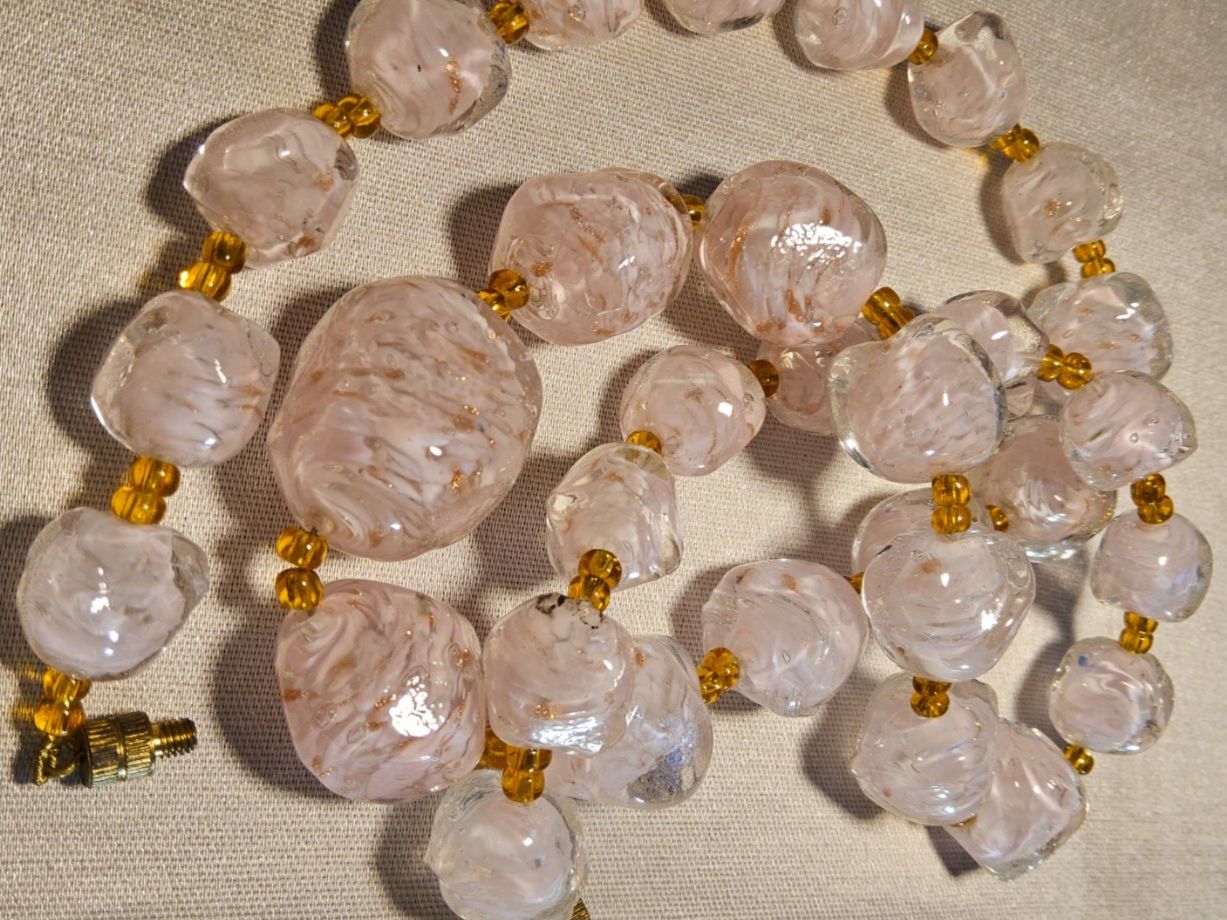Murano Catenine: Vintage Murano Glaskette, Hellrosa/Goldig, ca 1960 – Usato da Zürich venduto da SciTec 6