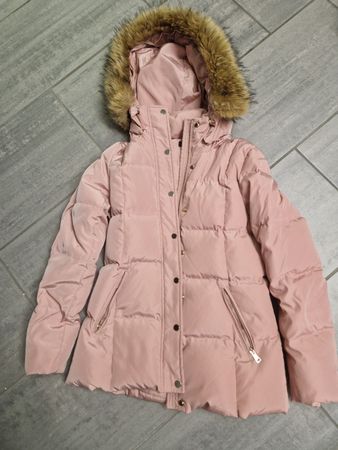 Winterdaunenjacke (Hallhuber) rosa mit Kapuze, Grösse 36