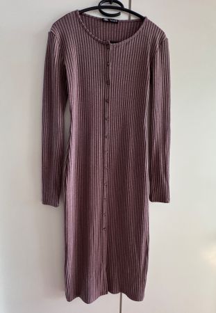 Robe midi Zara en tricot côtelé marron - taille S