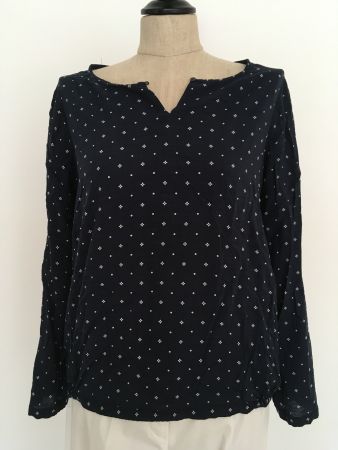 Comma LA Schlupf Bluse Viscose marine mit Muster weiss Gr 40