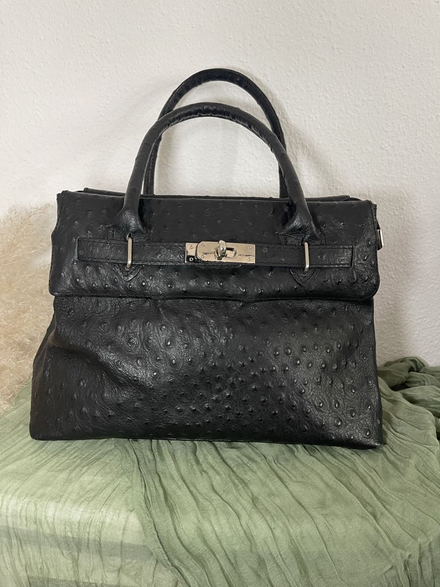 Borse da donna: Elegante Handtasche aus echtem Straussenleder, Schwarz – Usato da Wetzikon ZH venduto da man_7mn7 2