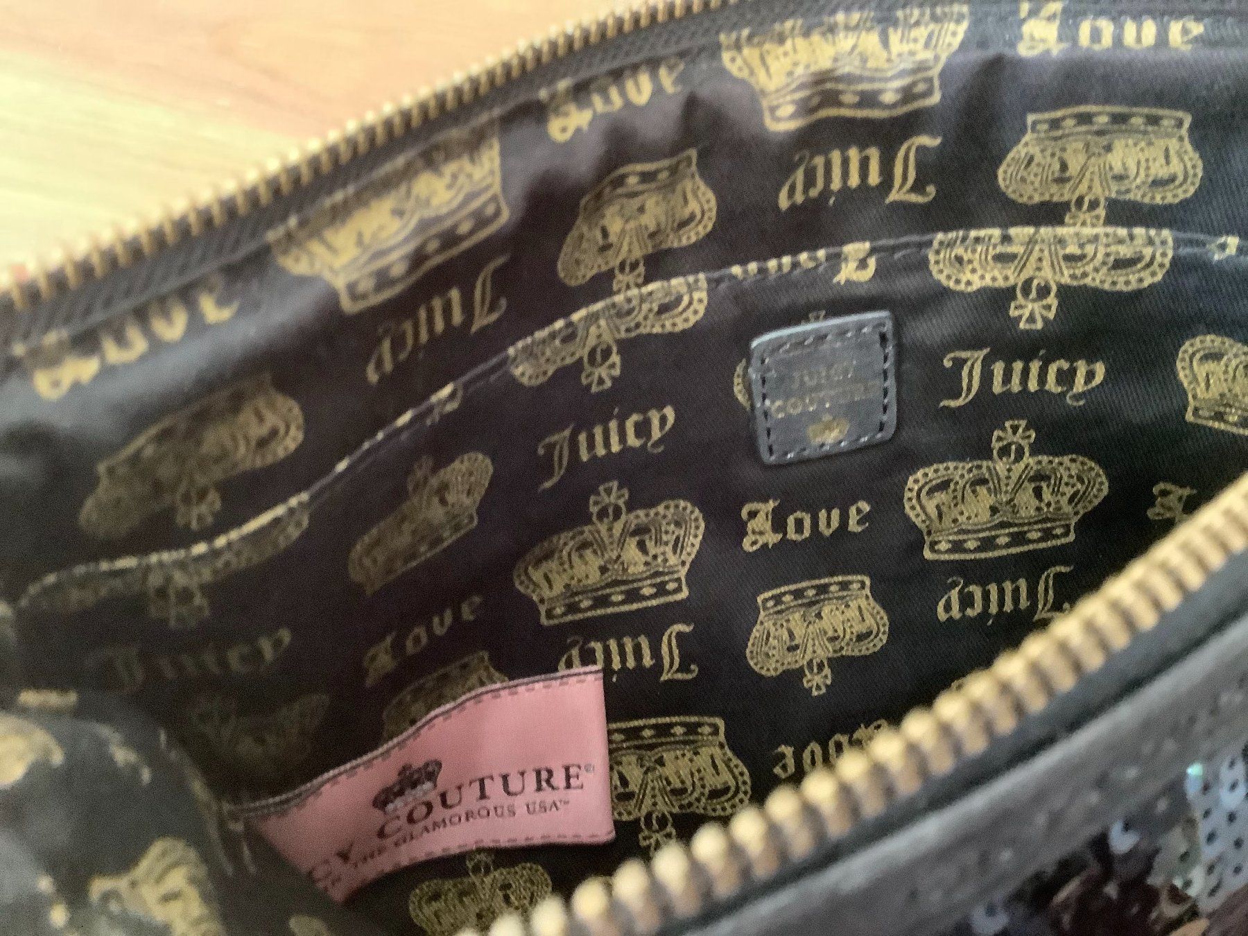 Juicy Couture Borse da donna: Juicy Couture Large Black Leather Sequin Clutch – Usato da Founex venduto da sweetcouture 7