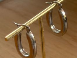 Luxus Elegante Creolen Edelstahl Ohrstecker Farbe Silber