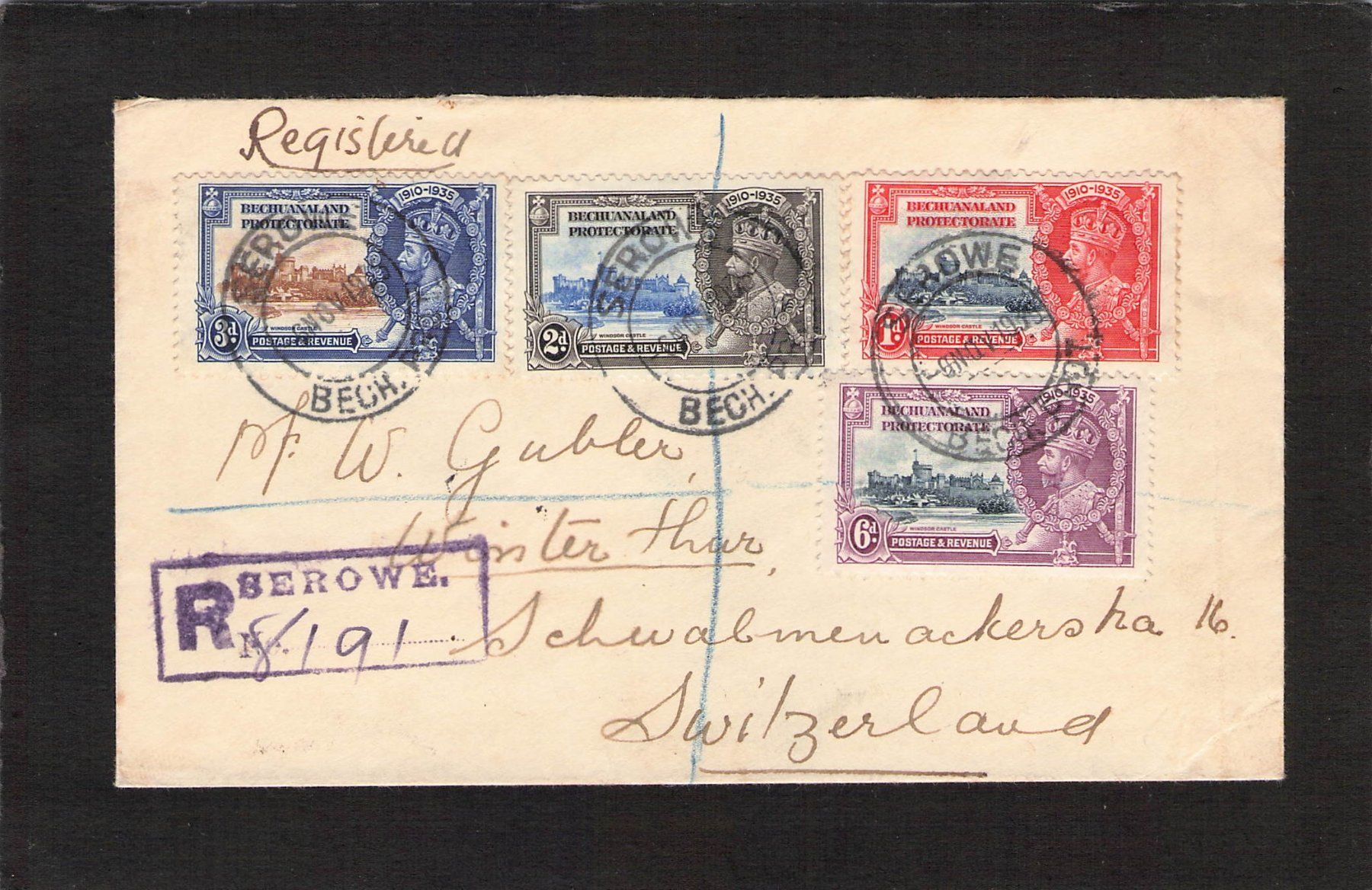 Tutti i francobolli: FDC Britisch/Botswana - Winterthur ZH , 6.11.1935 – Usato da Reichenburg venduto da Pipo-67