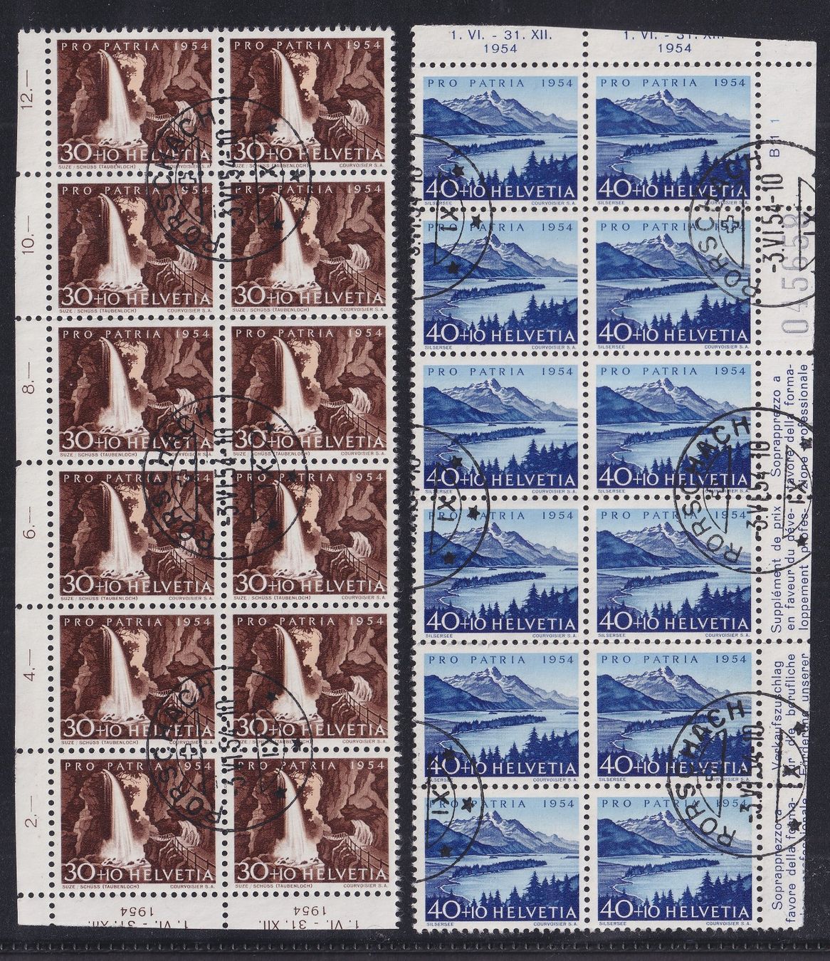 Tutti i francobolli: 1954, B66-B70: Rorschach, gestempelte 12er-Blocks Kat: 480.- – Usato da Sursee venduto da Luzernerraute 3