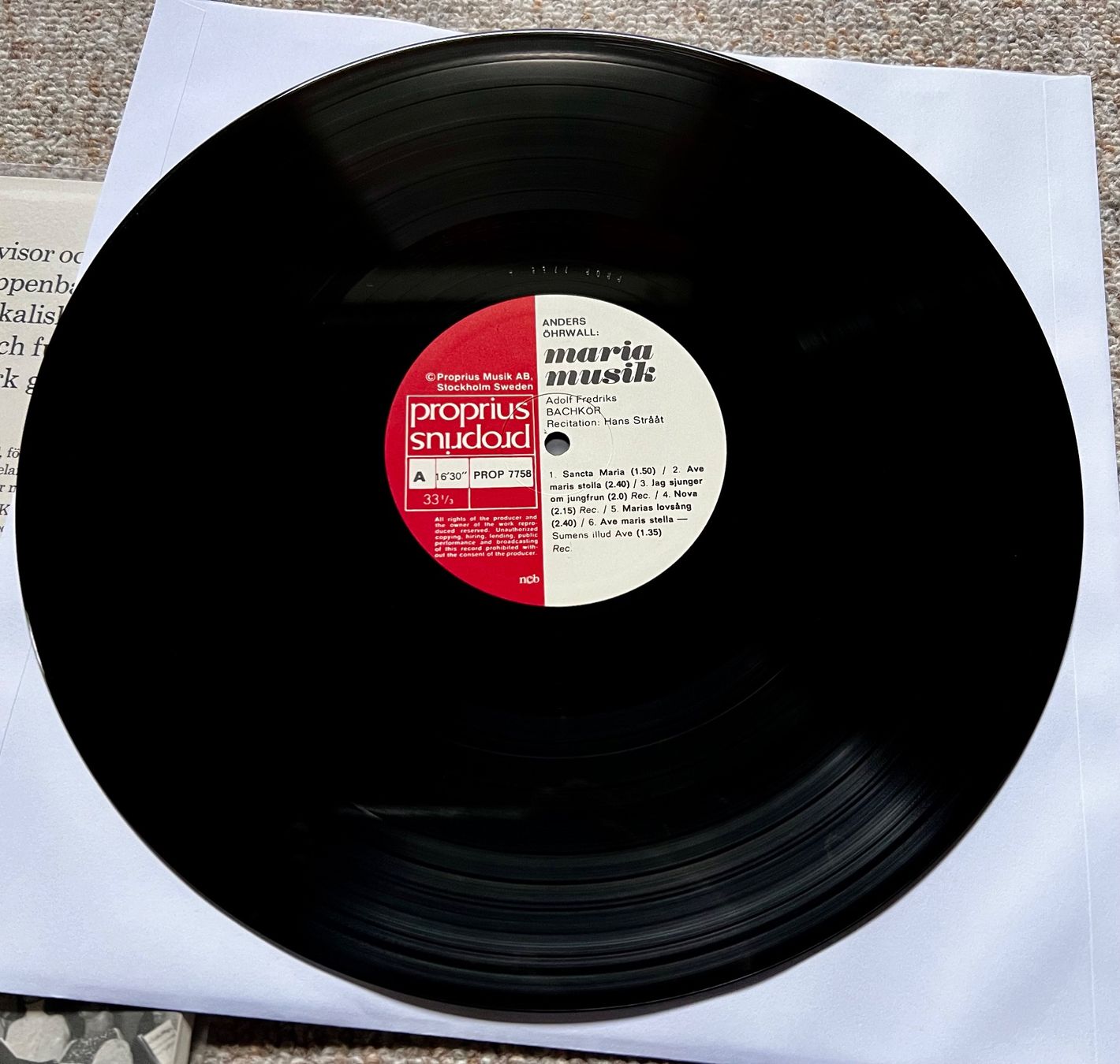 Dischi in vinile: Mariamusik Anders Öhrwall - AUDIOPHILE Proprius LP🛀 – Usato da Unterseen venduto da vinylmore 1