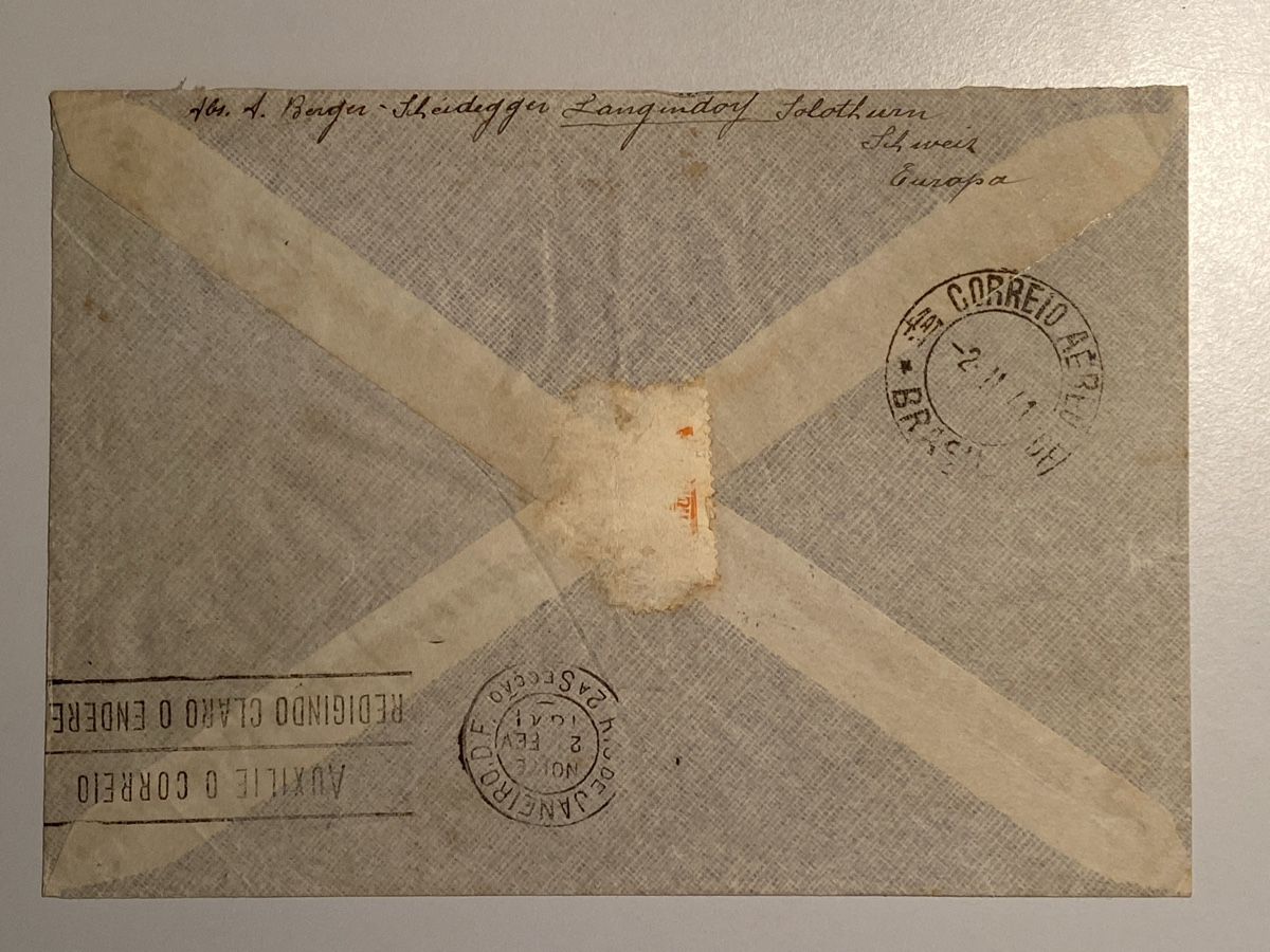 Tutti i francobolli: Flugpost 1941, gest. Solothurn / Brasilien Rio de Janeiro – Usato da Küssnacht a. Rigi venduto da Unique-Valuable 1