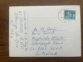 DDR Briefmarke auf Postkarte, Berlin Alexanderplatz