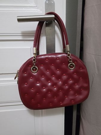 SAC À MAIN VINTAGE Cuir Rouge Bordeaux Matelassé