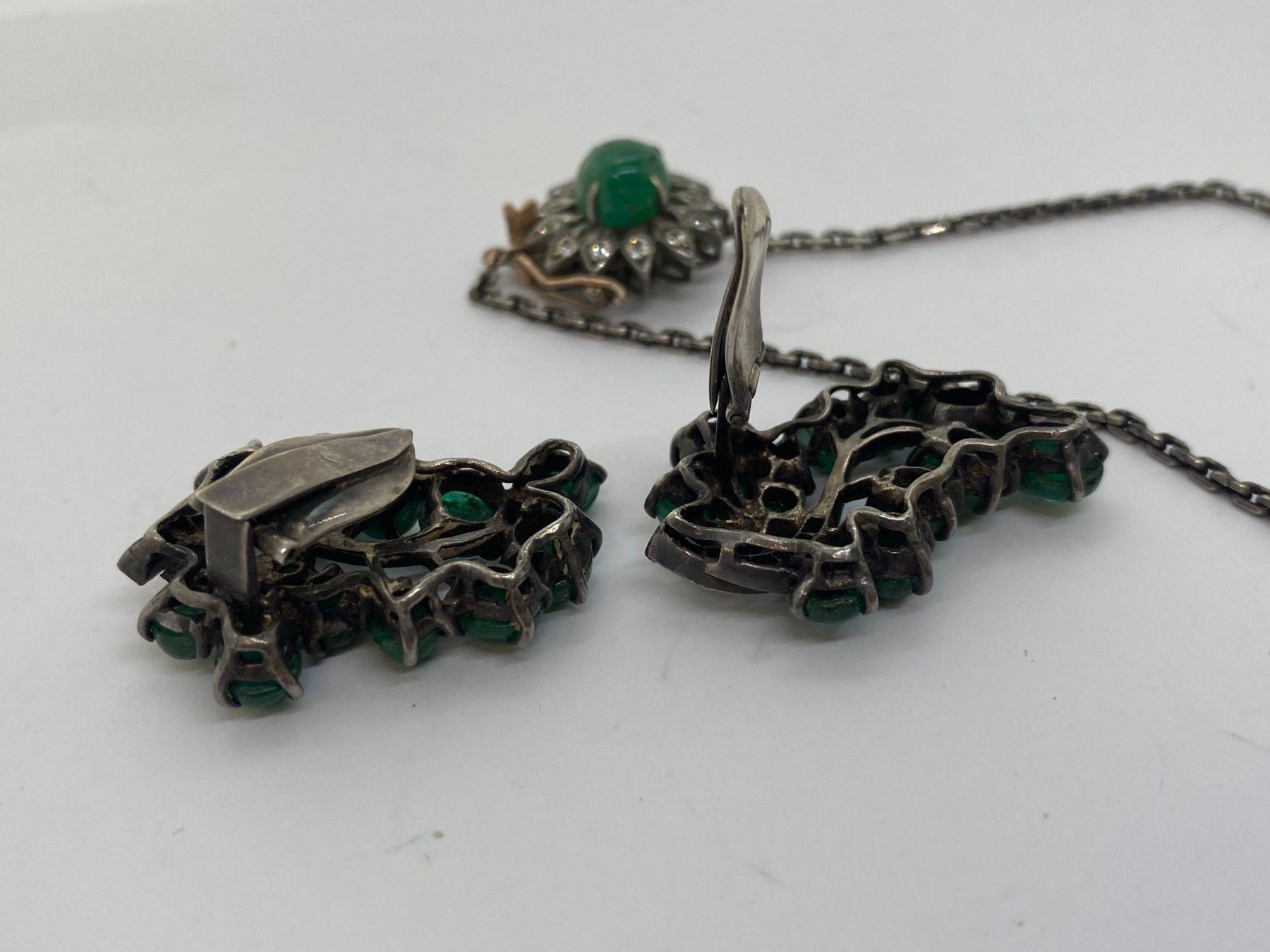 Catenine: Collier Smaragd, weisse Saphire 40cm Silber /i425 – Usato da Bern venduto da JMsoehne1987 5