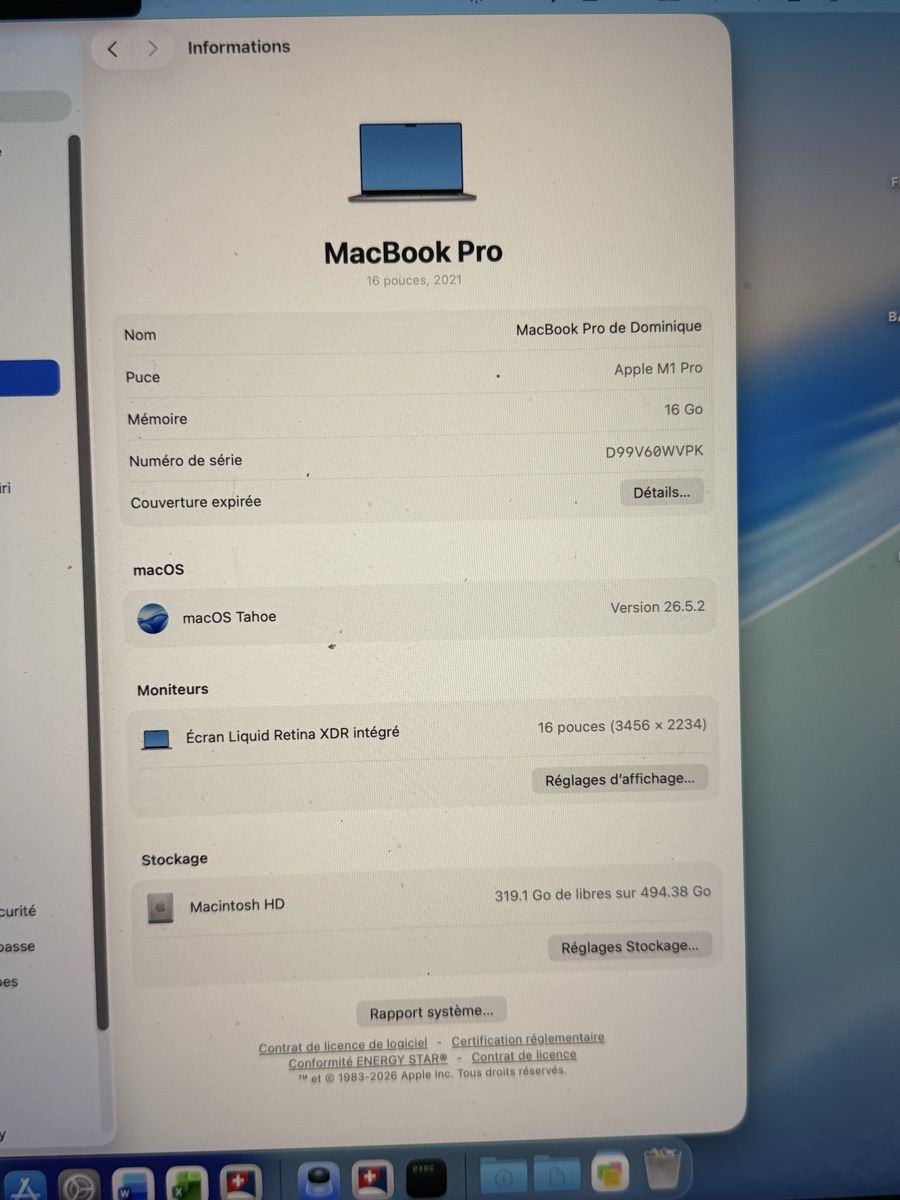 Apple Notebook: MacBook Pro 16 pouces 16Go 512Go SSD 2021 – Nuovo (secondo la descrizione) da Neyruz FR venduto da dom1964 5