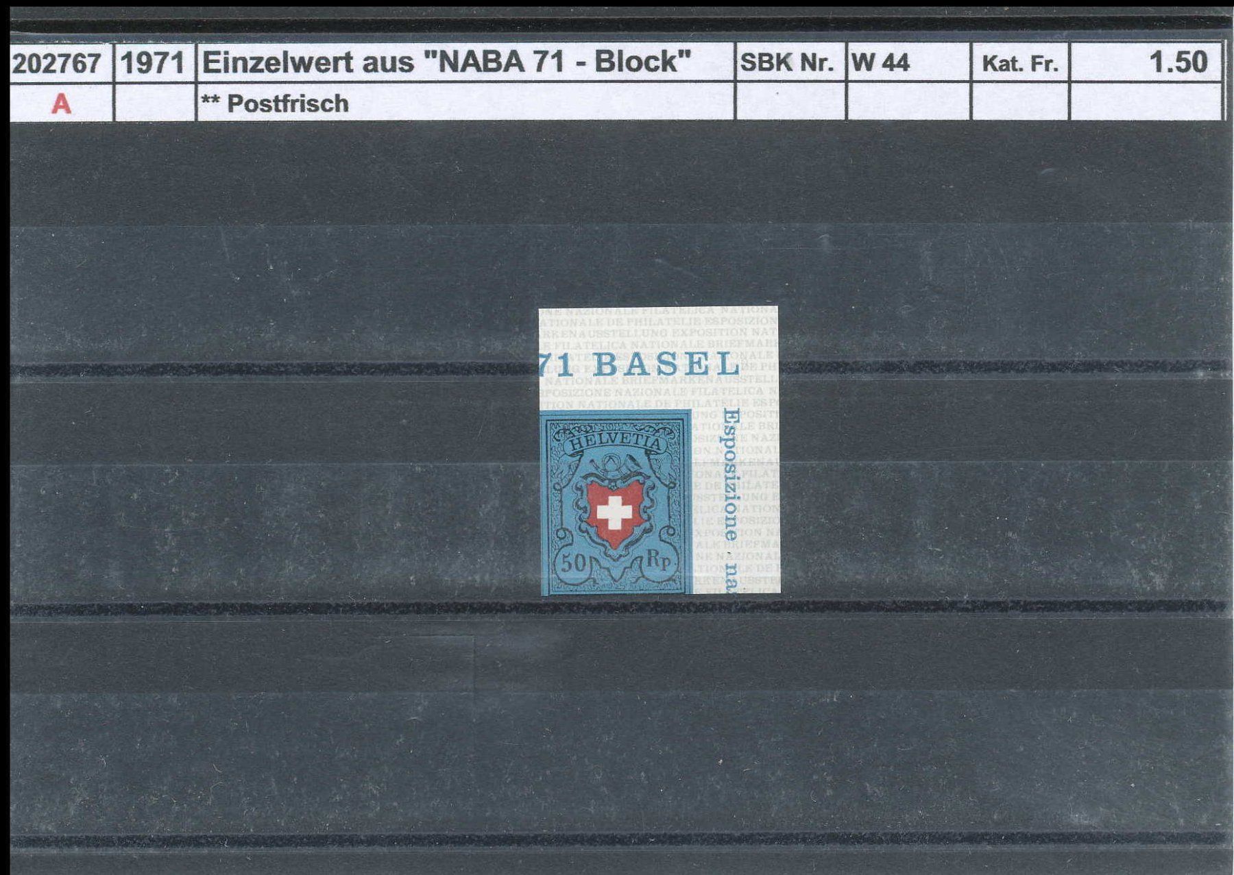 Tous les timbres: 1971 Einzelwert aus "NABA 71 - Block", ** postfrisch – Neuf (Voir description) à Winterthur par Zupogeru
