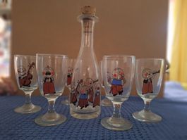 ​Hergiswiler Glas Liquörset Vintage Schnapsgläser Karaffe