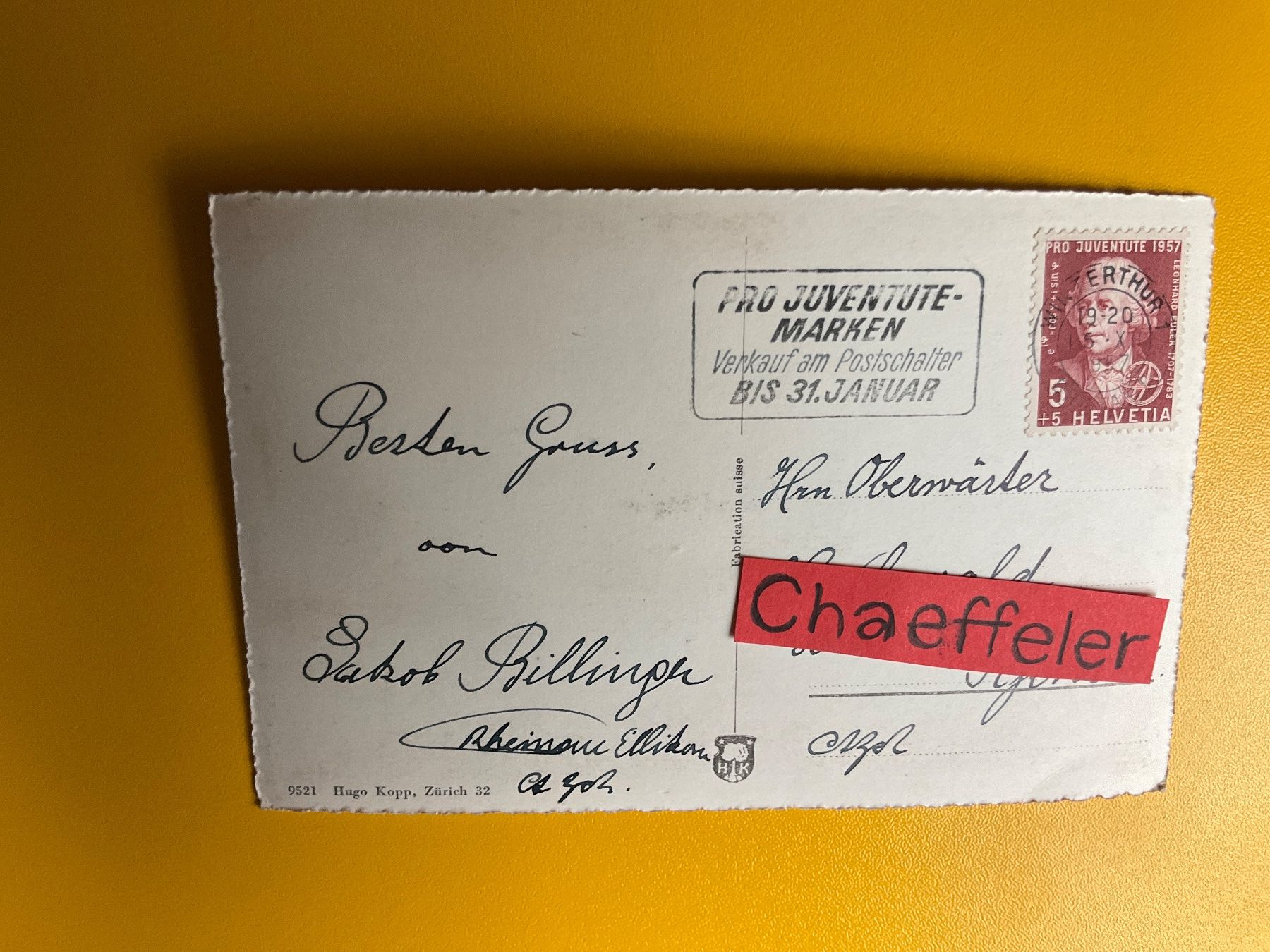 Cartoline postali: 1957 Rheinau – Usato da Zürich venduto da Chaeffeler 1