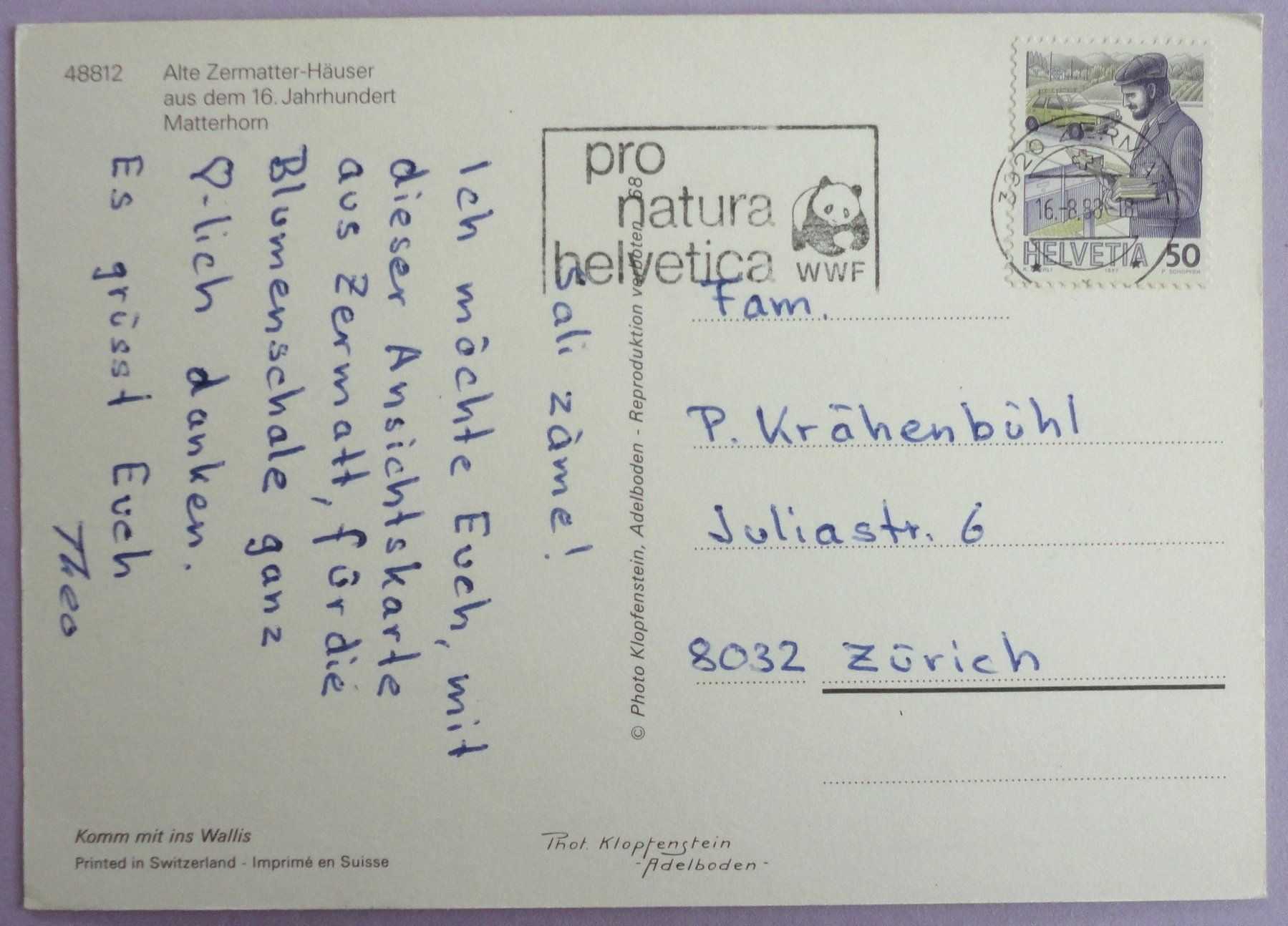 Cartoline postali: Zermatt – Usato da Fétigny venduto da Billy2miny 1