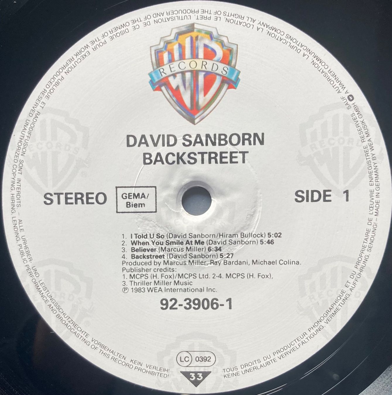 Vinyles: DAVID SANBORN - BACKSTREET – D'occasion à Poliez-Pittet par Newtown-Records 2