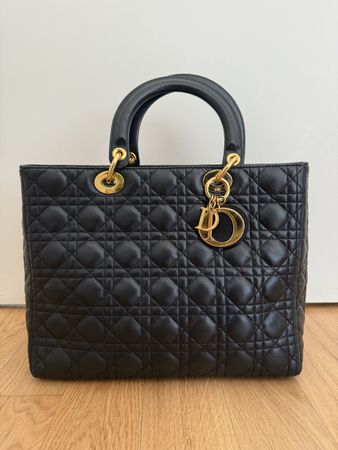 Lady Dior black Leather bag large