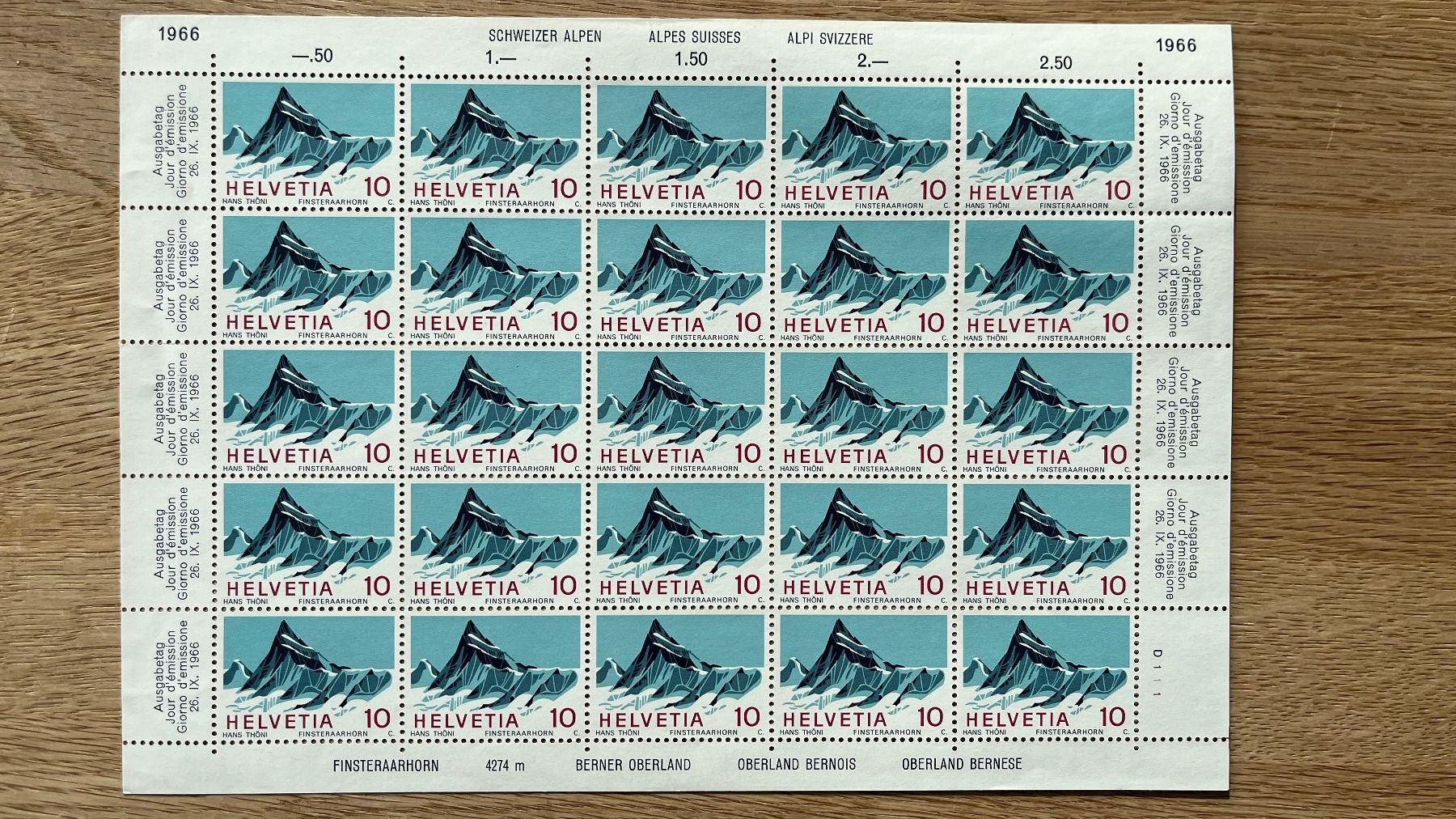 Alle Briefmarken: Bogen Sondermarken Schweizer Alpen 1966 – Neu (gemäss Beschreibung) aus Gland von Gland-.-