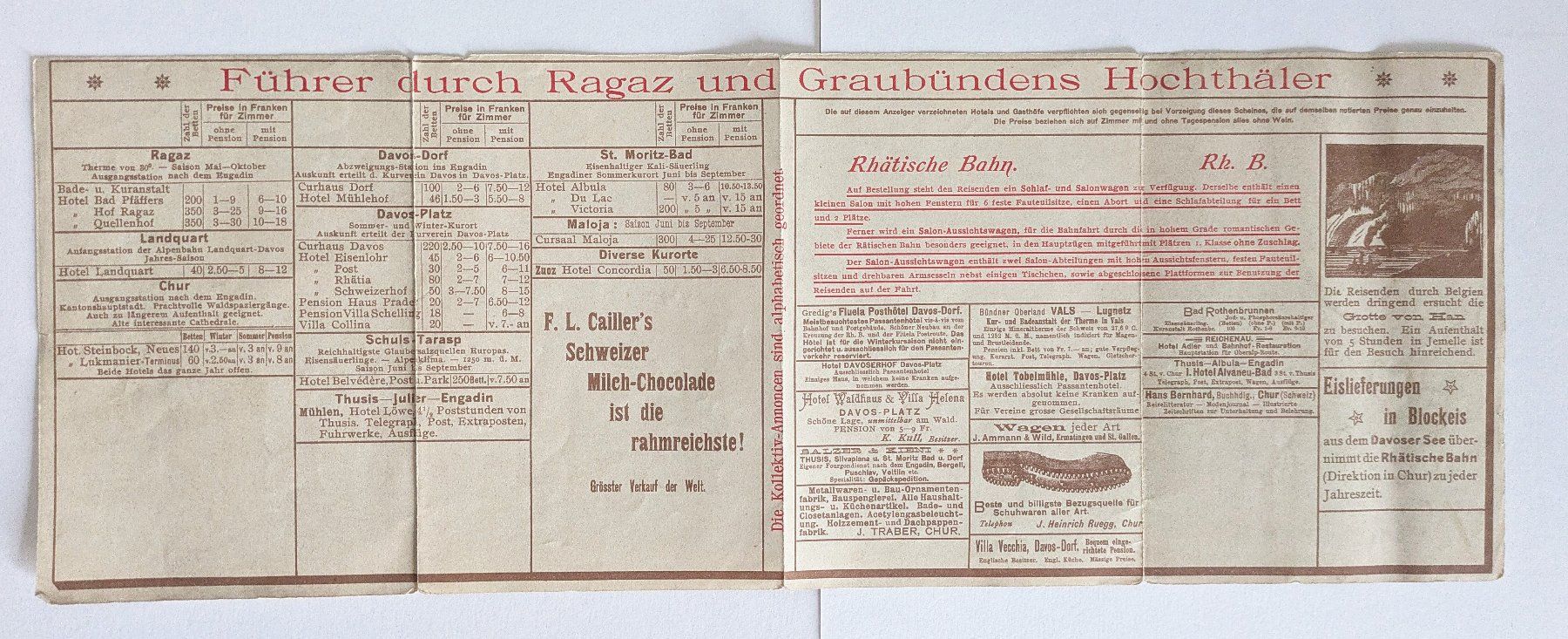 Documenti: PROSPEKT "FAHRPLAN RHÄTISCHE BAHN SOMMER 1902" – Usato da St. Gallen venduto da modernetc 2