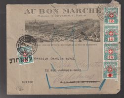Lettre Illustrée taxée Au Bon Marché Paris pour Chaux-de-Fon