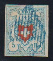 1851, Rayon 5 Rp. h'blau, C1 oder C2, Type 8, rechts Bogenr.