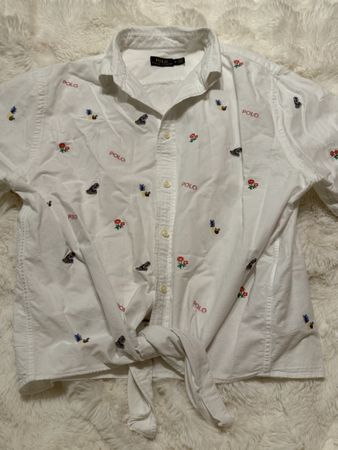 Chemise Polo Ralph Lauren blanche à cœurs et fleurs T.M