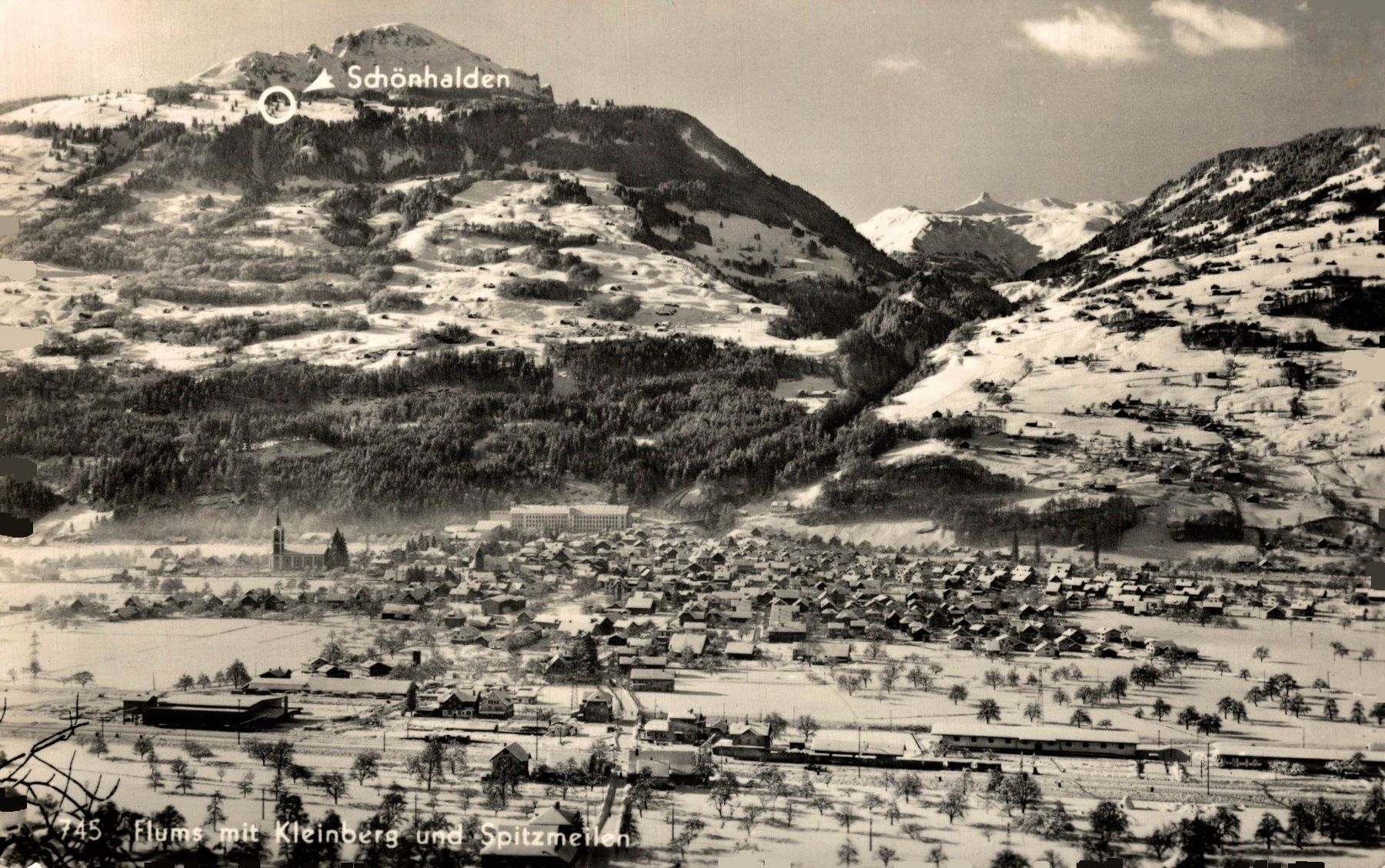 Ansichtskarten: Flums mit Kleinberg und Spitzmeilen – Gebraucht aus Bronschhofen von Astore