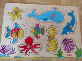 Steckpuzzle, Goki,  Holzpuzzle, Unterwassewelt, 8-teilig