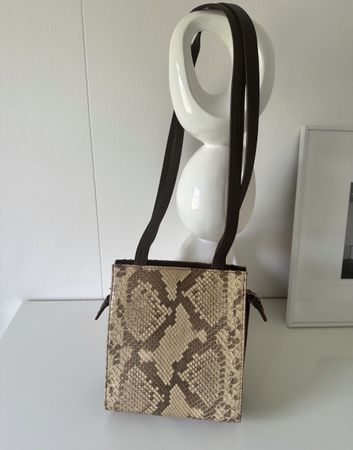 Meury Handtasche Schlangenoptik leder braun beige 