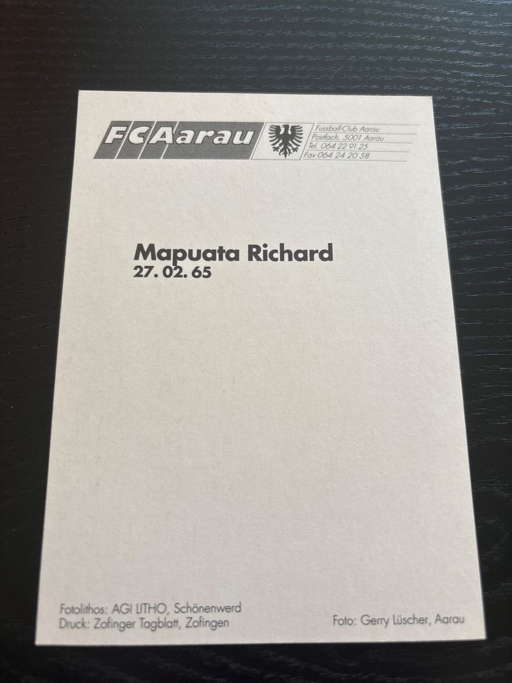 Autogramme: Richard Mapuata FC AARAU – Gebraucht aus Uetendorf von hoisle 1