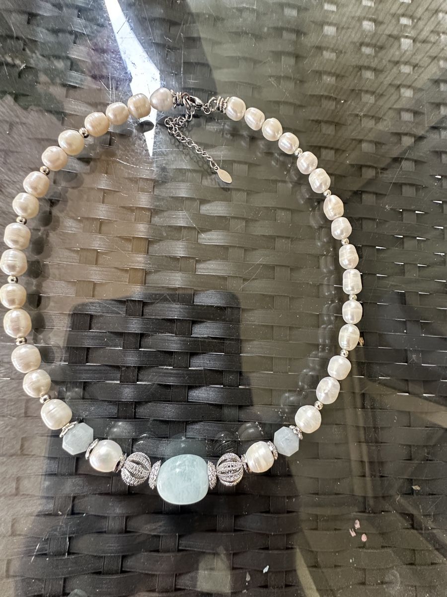Catenine: Choker mit echten Perlen und Aquamarin – Nuovo e nell'imballaggio originale da Kriens venduto da Hortensie6 4