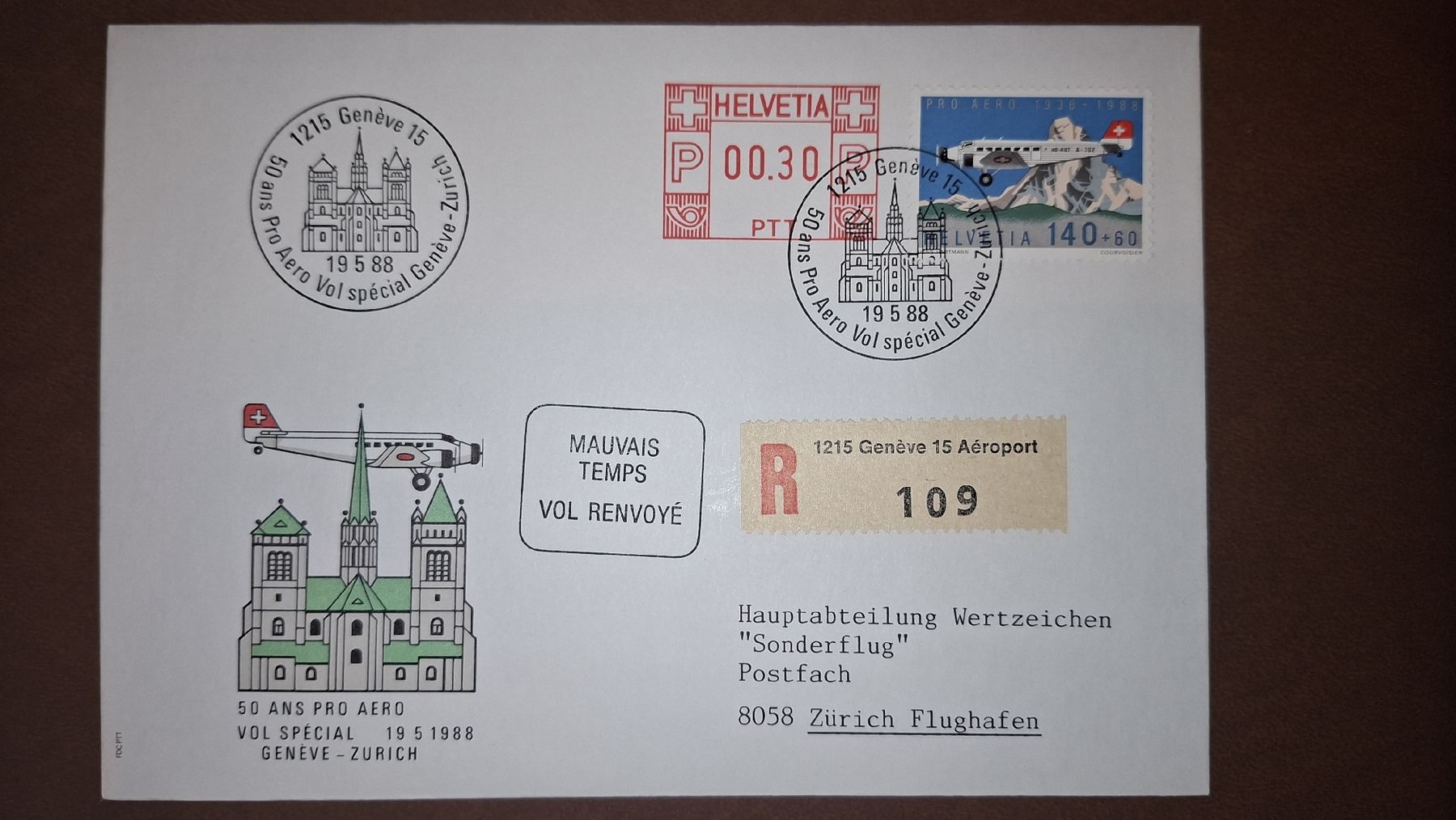 Tutti i francobolli: 50 Jahre Pro Aero 19.05.1988 – Usato da Balgach venduto da SIMEON27