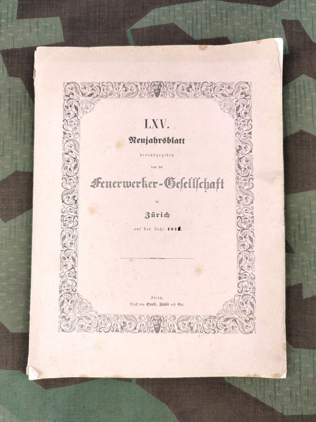 Armée suisse Uniformes: Neujahrsblatt der Feuerwerker-Gesellschaft Nr. 65, 1870 – D'occasion à Bauma par SwissMilitaria