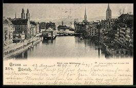AK Zürich, Blick vom Mühlesteg, 1899