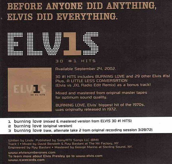 CDs: Presley Elvis: Burning Love CD-Maxi – Neu (gemäss Beschreibung) aus Steinhausen von Vilivinili 1