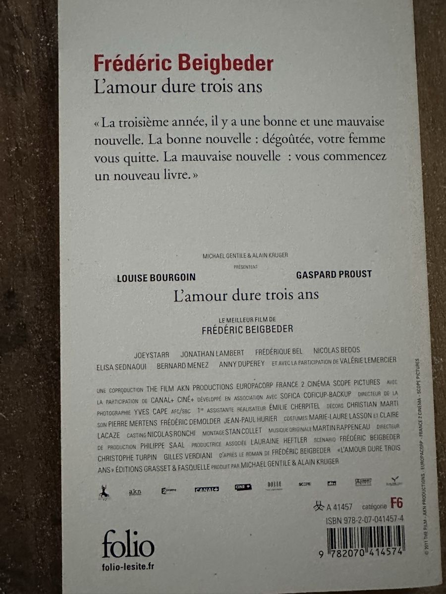 Libri: Frédéric Beigbeder L'amour dure trois ans book – Usato da Zürich venduto da car_68nt 1
