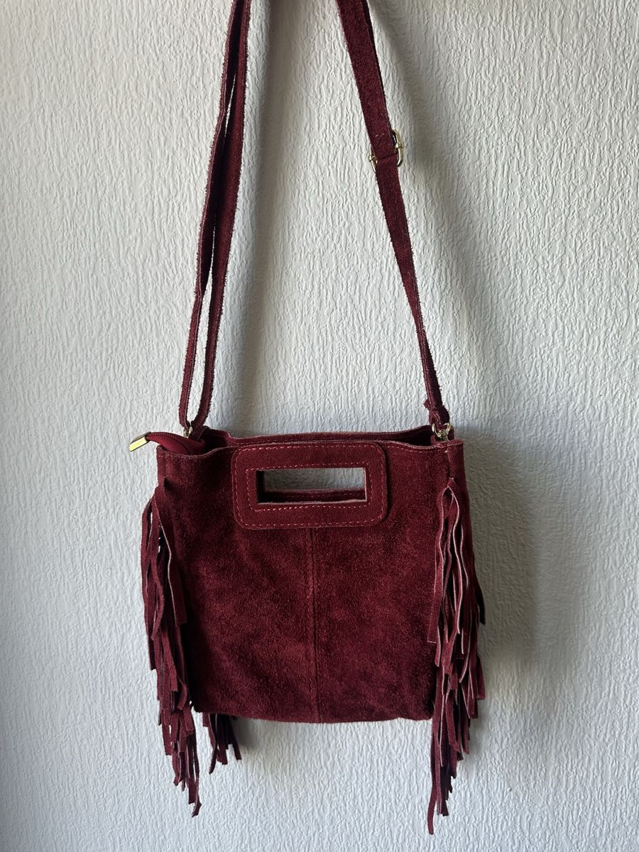 Taschen für Damen: Sac à main en daim bordeaux avec franges – Gebraucht aus Yverdon-les-Bains von Laureetlargent 3