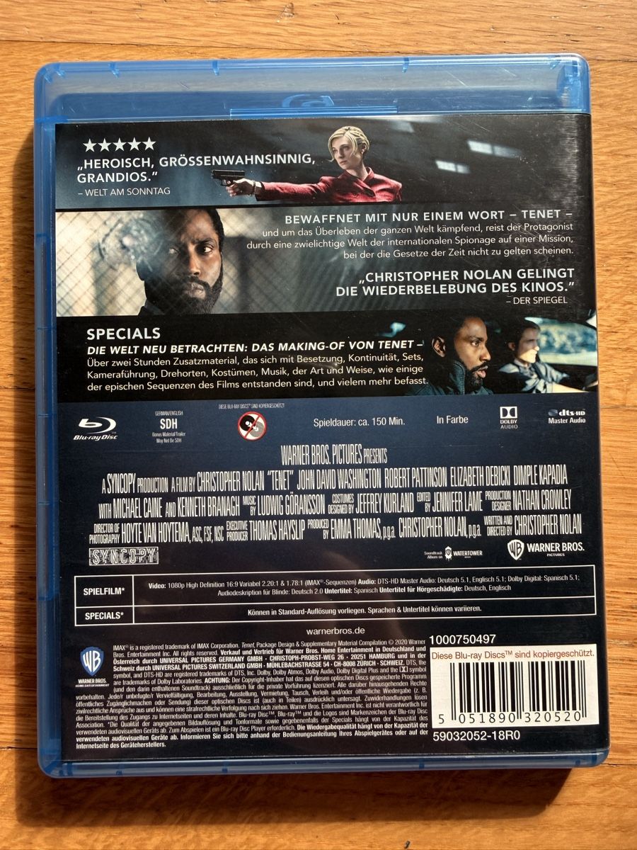 Tutti i DVDs: Tenet (2020) Blu-ray Christopher Nolan Sci-Fi Action – Usato da Kölliken venduto da nerdorado 1