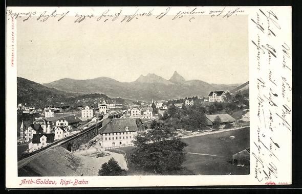Cartoline postali: Arth-Goldau, Rigi-Bahn mit Bergpanorama – Usato da Berlin venduto da bartko-reher