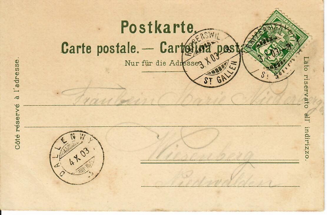 Cartoline postali: Rapperswil 1903 – Usato da Hochdorf venduto da Ziegel-16 1
