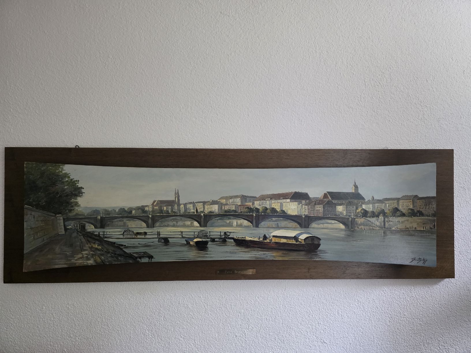 Dipinti: Gemälde "Peter Brutsche": Basel-Ansicht, gerahmt, signiert – Usato da Solothurn venduto da Fishace