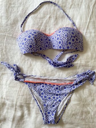 Sommer Bikini Set, Gr. 38, Blau/Weiss gemustert, Top Zustand