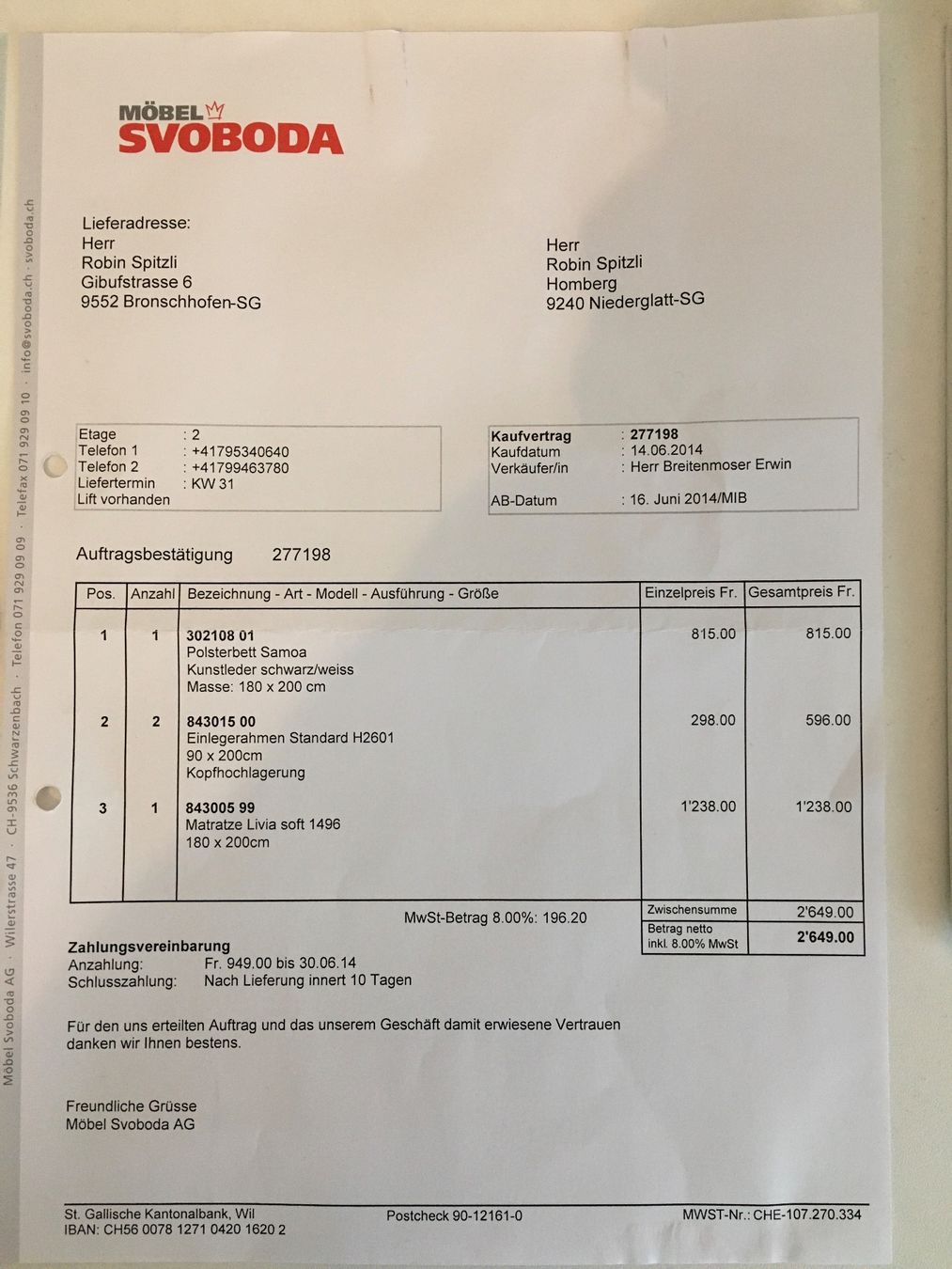 Betten: Bett 1.8m x 2m mit 2x Nachttischli – Gebraucht aus Zuzwil SG von robs01 2