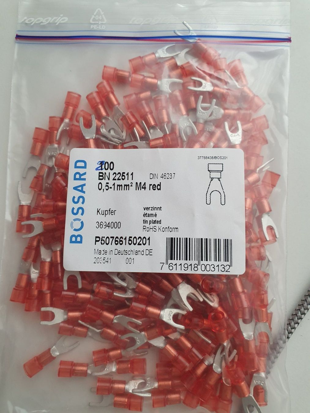 Tutti gli attrezzi: Quetschkabelschuhe Gabelform mit PC-Isolation BN22511 200St – Nuovo e nell'imballaggio originale da Zürich venduto da eymen20