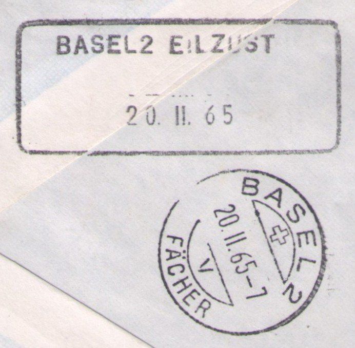Tutti i francobolli: BASEL 2 EILZUSTELLUNG_AUSHILFSSTEMPEL 20.2.65+Basel 2 Fächer – Usato da Marthalen venduto da Ch_quality 1