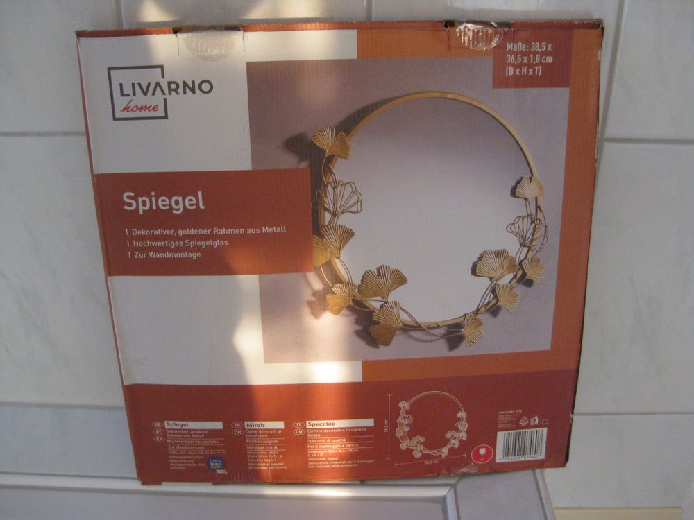 Schöner runder SPIEGEL mit GINGKO Blätter | Kaufen auf Ricardo
