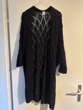 Zebra langer Strick-Cardigan Schwarz – Grobstrick