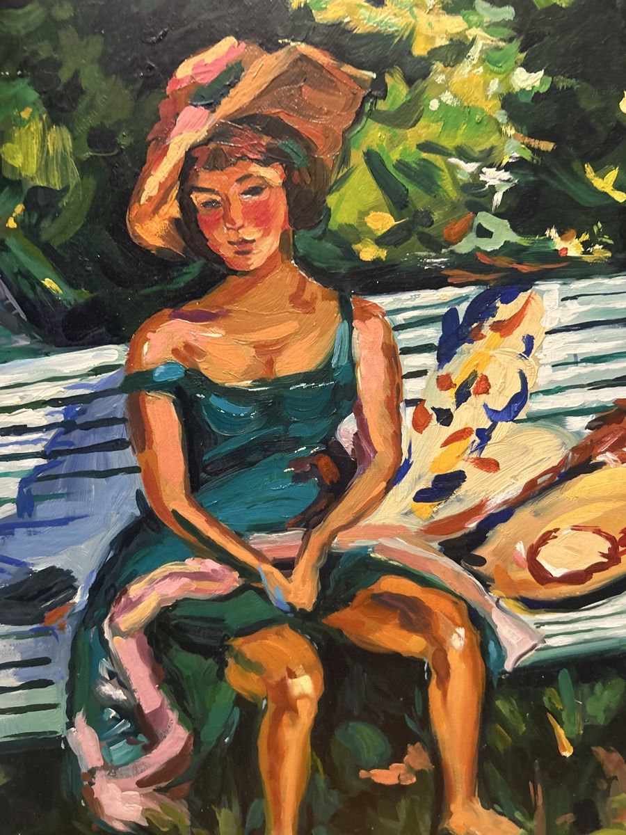 Gemälde: Gemälde: "Dame im Garten", signiert, Pierre Cornu – Gebraucht aus Glarus von KunstWerkEr-LS87 3