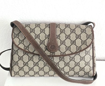 Gucci Vintage Clutch/Schulter Tasche Leder Braun